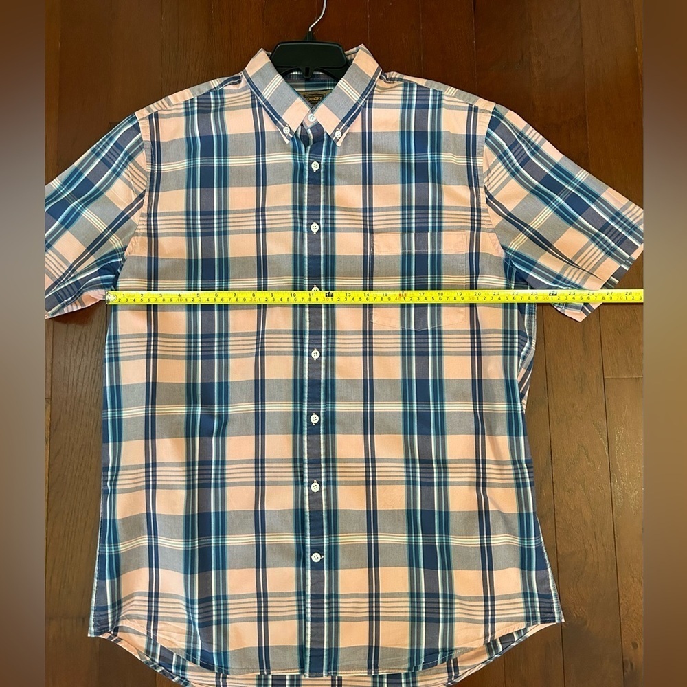 FOUNDRY COMFORT STRETCH XLT PINK BLUE BUTTON UP SHORT SLEEVE PLAID TOP cotton - Picture 4 of 8